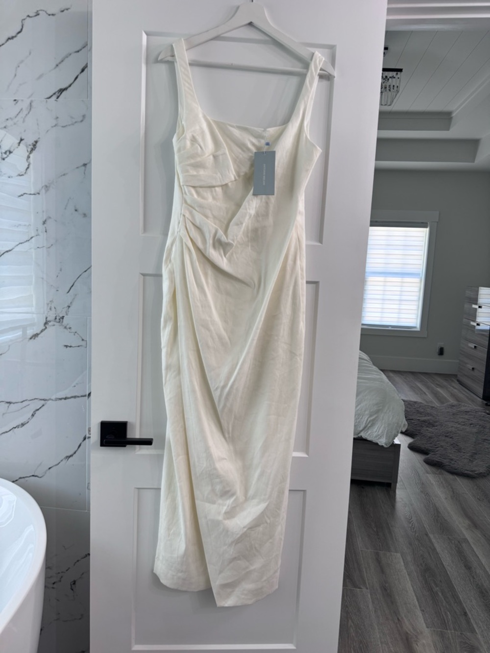 ANTONIO MELANI Cream Sleeveless Midi Dress with Draped Detail